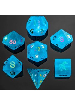 Dragon's Hoard Glass Dice Set - Sea Blue with Rainbow